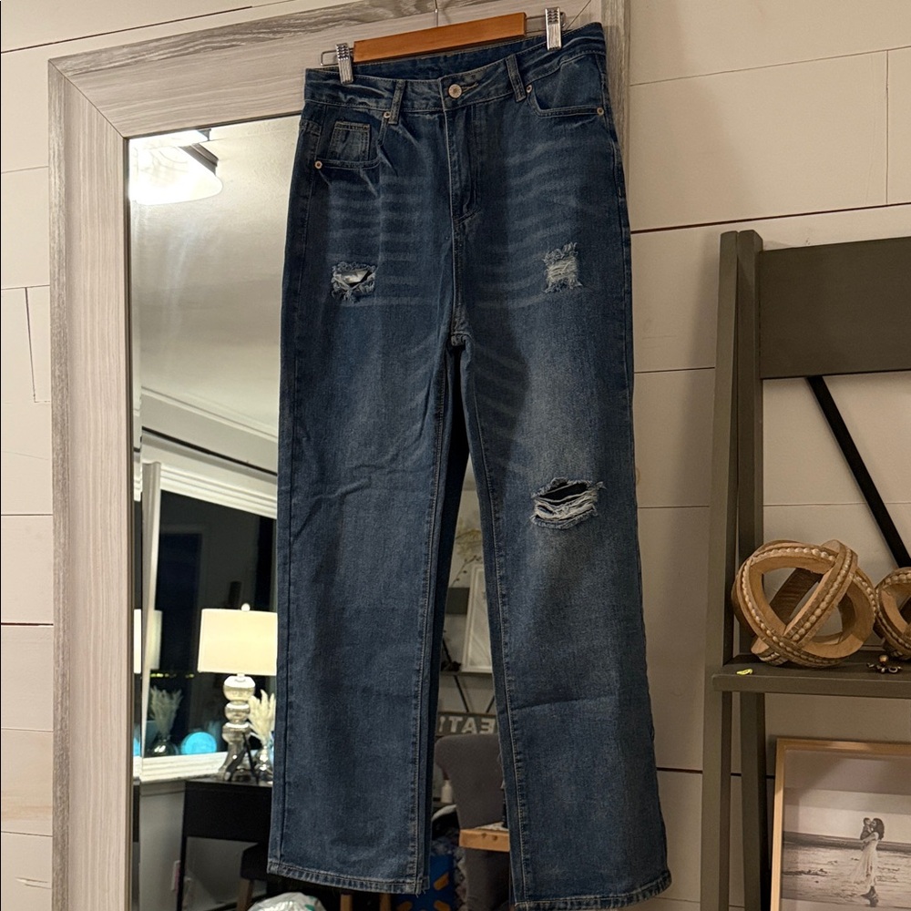 Distressed Blue Denim Jeans